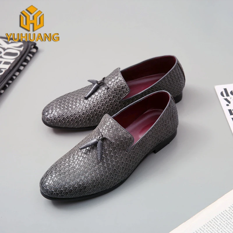 
Woven leather fashion driving shoes red sole men dress shoes 