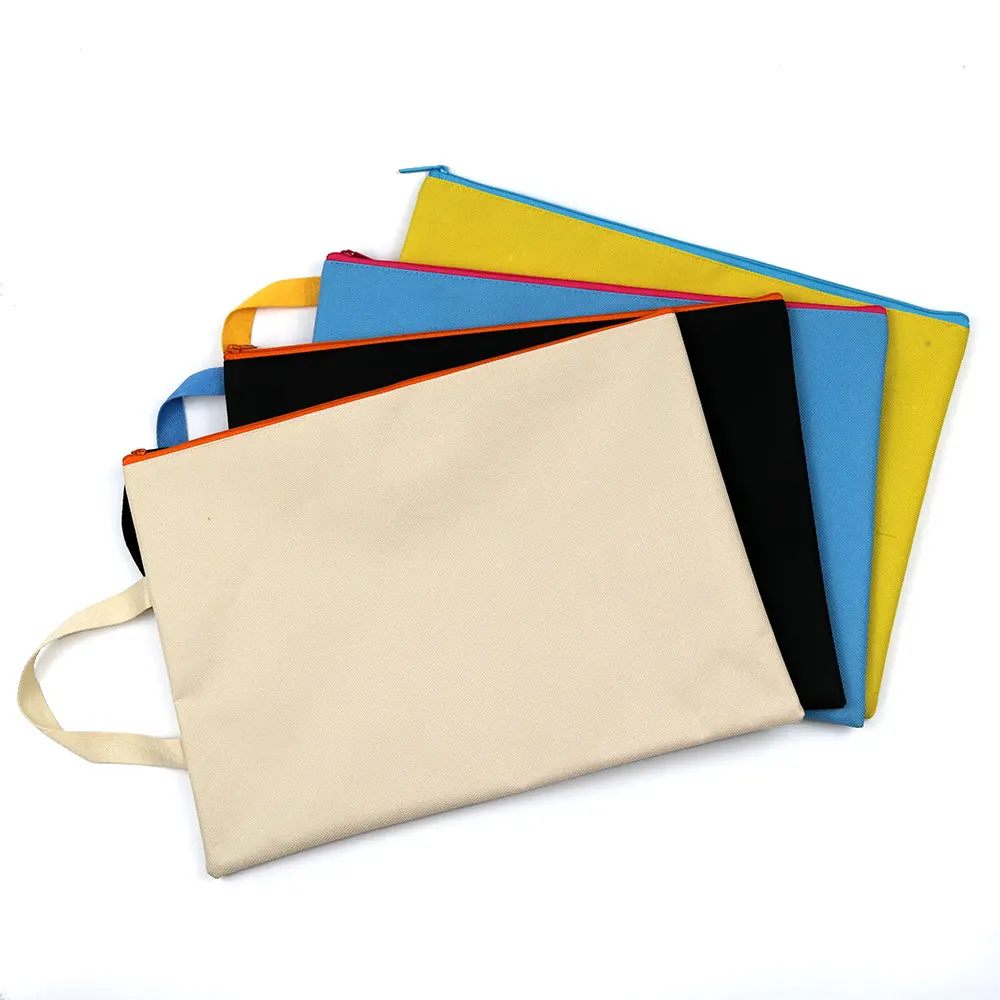 Low MOQ 100pcs polyester pocket expanding file folder labels printing a4 document zipper bag