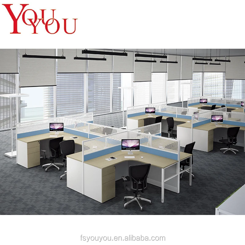 Island Office Workstation U-Shaped Furniture with Wooden Panel and MFC Material Durable Design for Optimal Work Environment