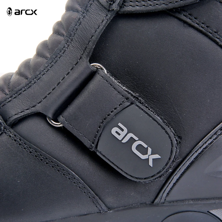 Arcx Black Leather Motorcycle Boots Motocross Riding  Shoes Touring Boots