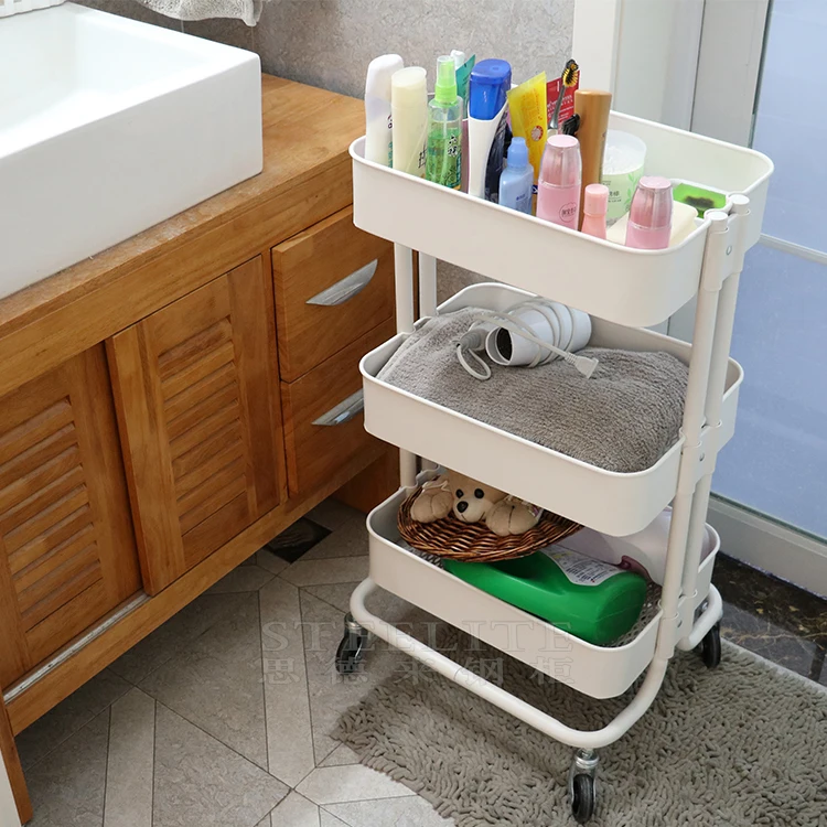 3-Tier Rolling Cart for Serving Utility Organization Kitchen Cart with Portable Metal Handle Easy Moving Flexible Wheels