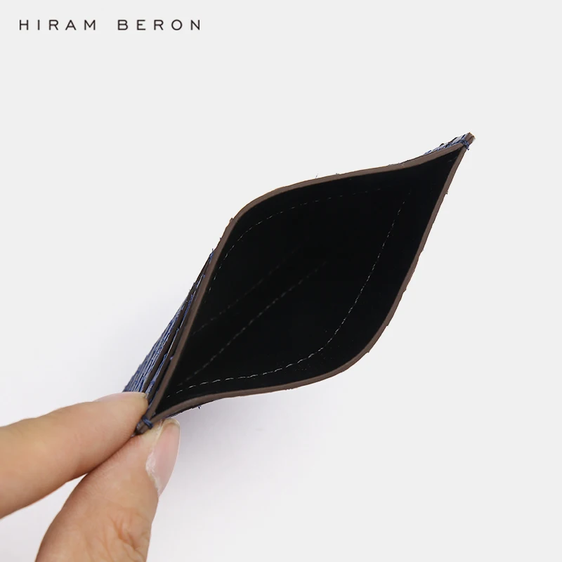 Hiram Beron Italian Leather Designer Blue Abysse Slim Card Holder Leather Wallet
