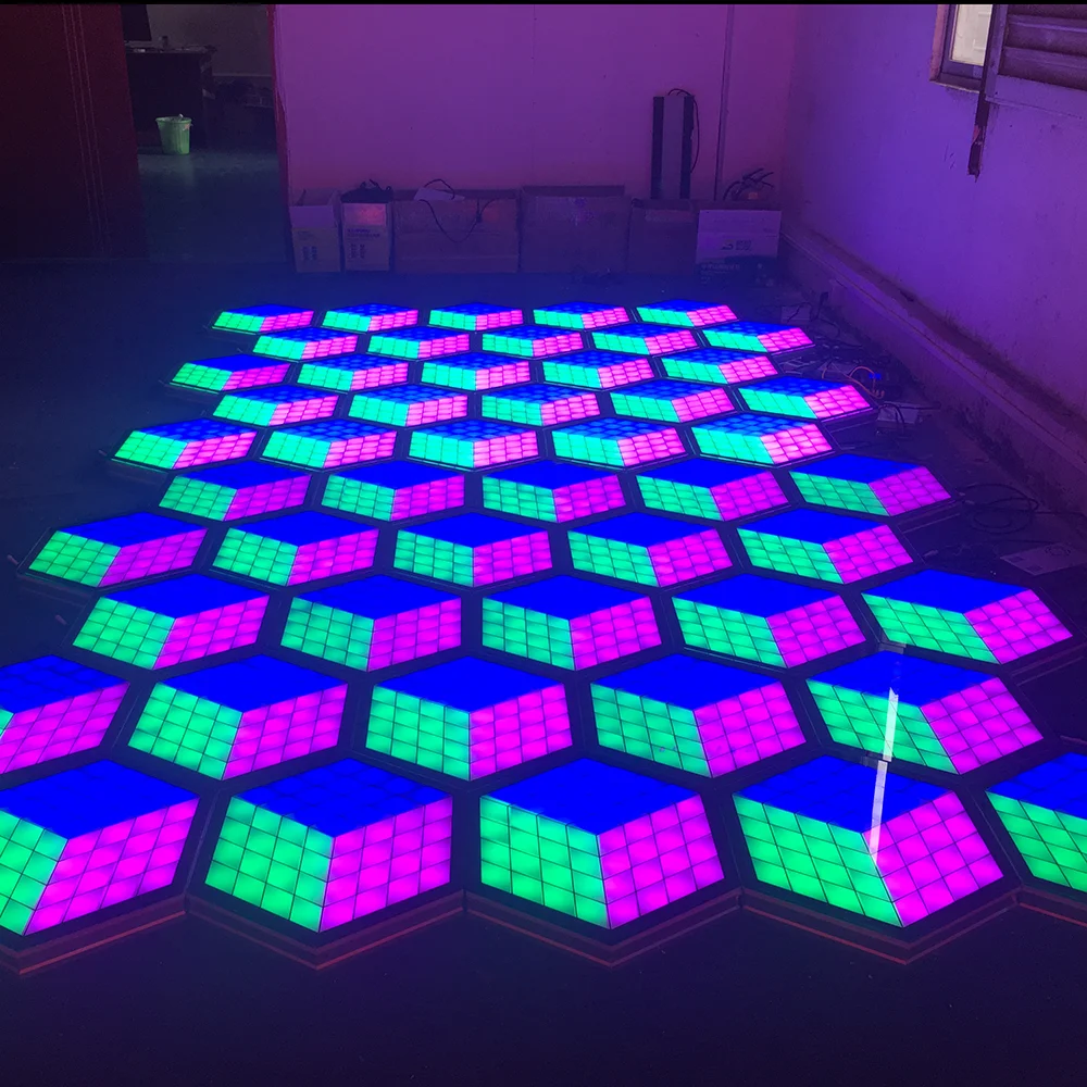 
DMX 512 illuminated led hexagon dance floor bar nightclub disco Dj bar interactive 3d hexagon led panel with remote control 