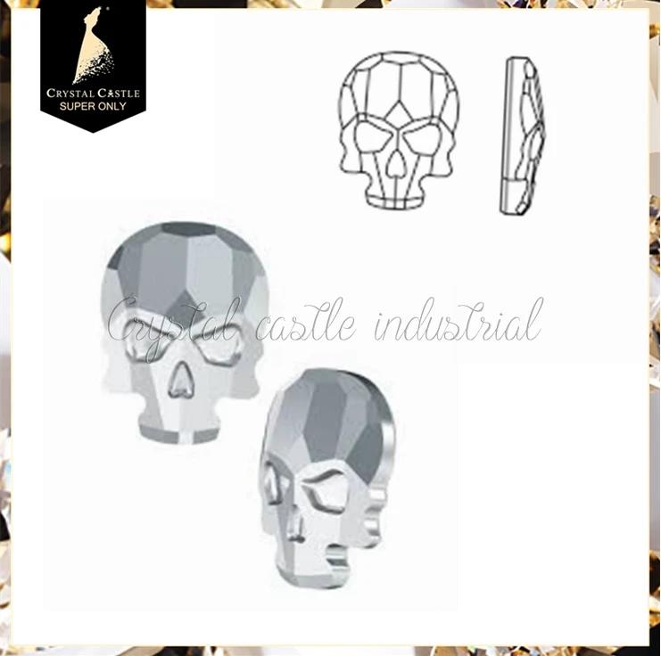 Crystal Castle bulk sale 2856 skull glass crystal ab hotfix strass nail crystals rhinestones flat back