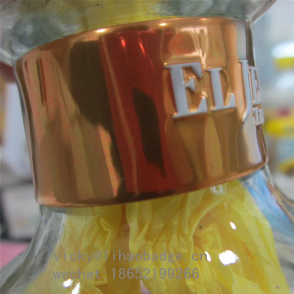 Wenzhou Factory self adhesive Bright Gold Embossed Curved Aluminum metal stickers Liquor wine Bottle Label aluminum labels