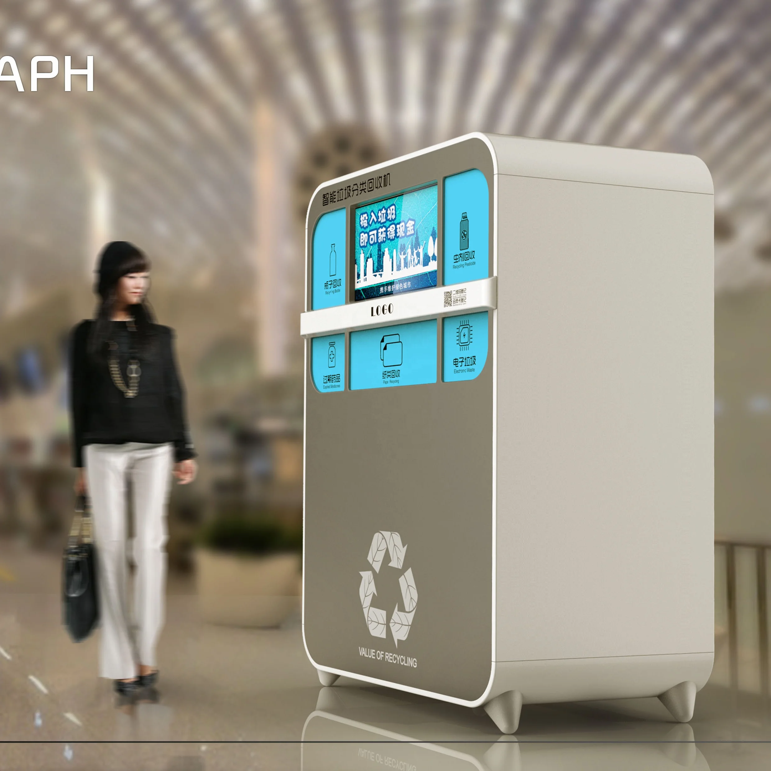 
clothing recycling vending machines and reward system with background ,camera,barcode 