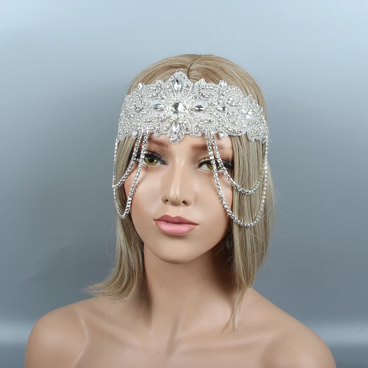 Hair accessories clips clear crystal applique women wedding feather headbands