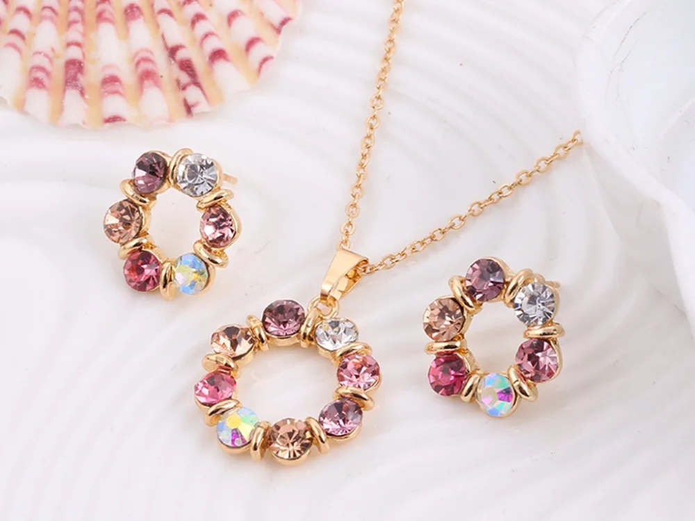 new circle color crystal jewelry sets necklace European style ladies jewelry manufacturers
