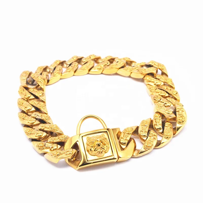 Роскошный Водонепроницаемый Золотой собачий ошейник из нержавеющей стали с принтом панк