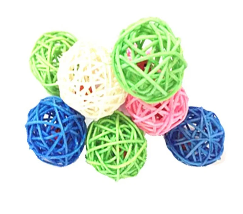 Kitten Puppy Pet Weave Rattan Bamboo Ball Toys Squeaking Interactive Scratch Catch Crazy Cat Toys Vary Colors  Random Color