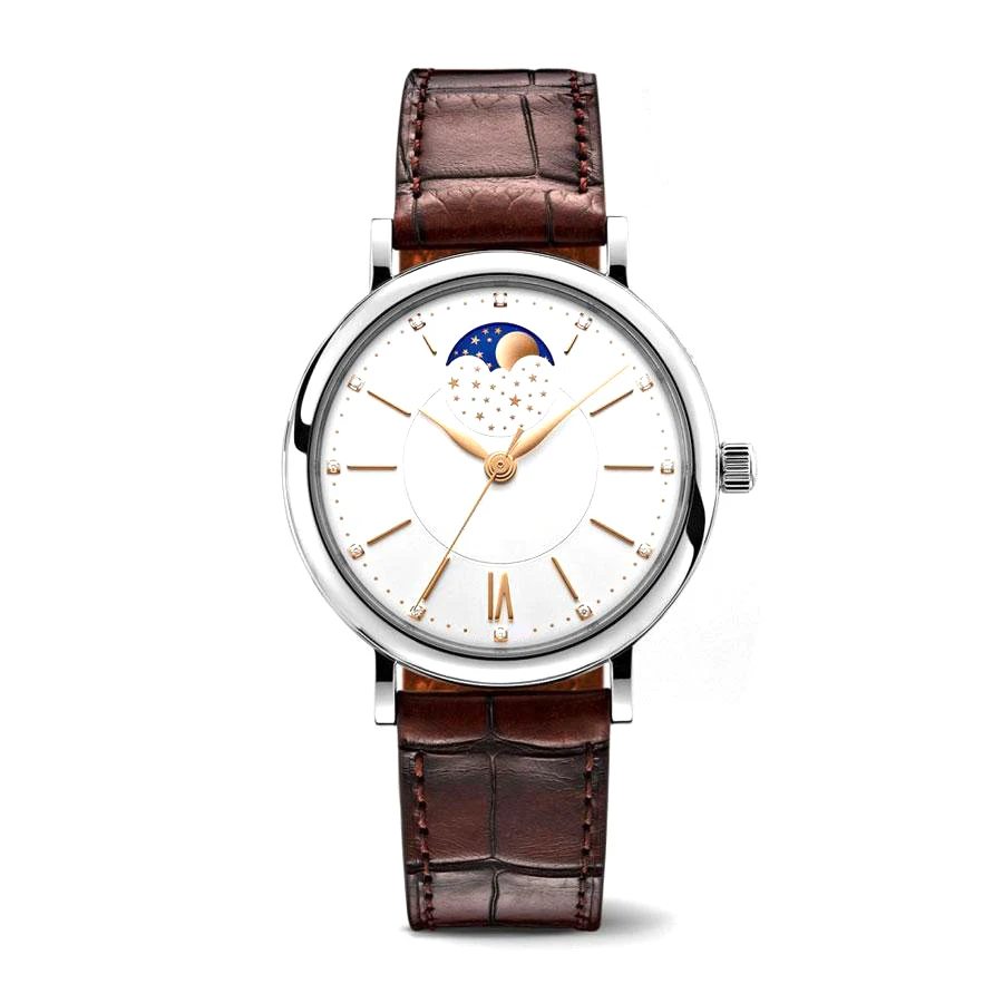 Hign stainless steel Unique sapphire moon and star moon phase japan miyota geneva quartz custom mens watches