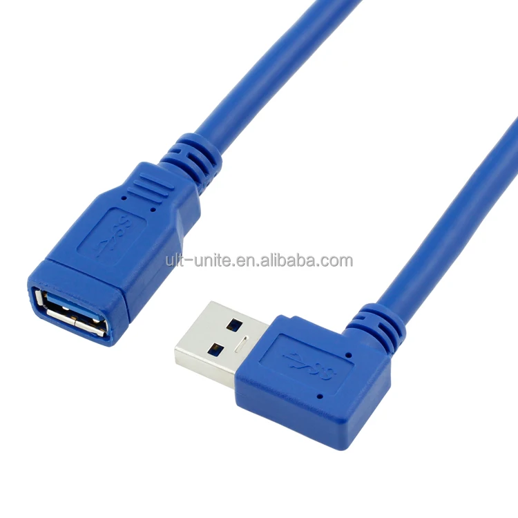 USB3.0 Male to 90-degree Female Cable Blue OD=6.0mm L=0.3m