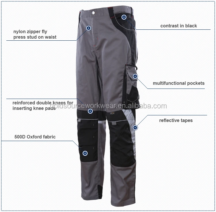 
2018 Premium Cordura Pocket YKK Zippers Grey Workwear Cargo Pants for Men 