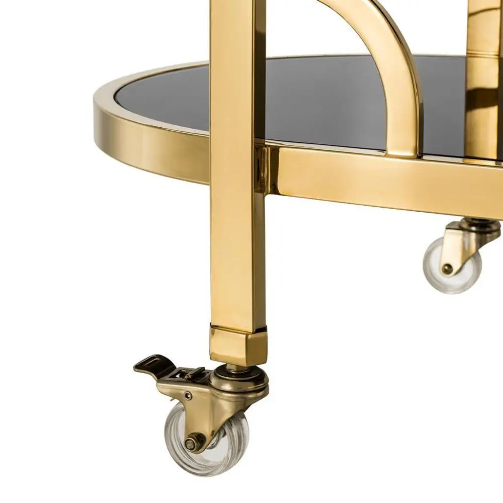 
Luxurious black glass gold stainless steel trolley with wheels 