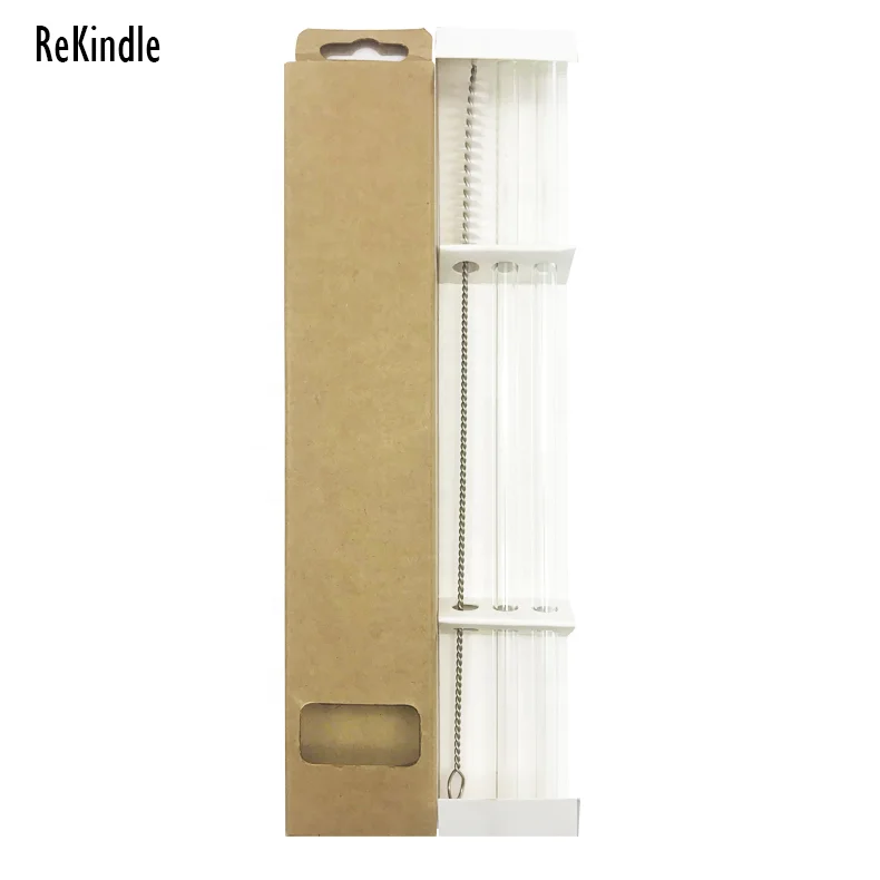 
Glass straw factory reusable glass straw set 2straws and 1brush in one box 