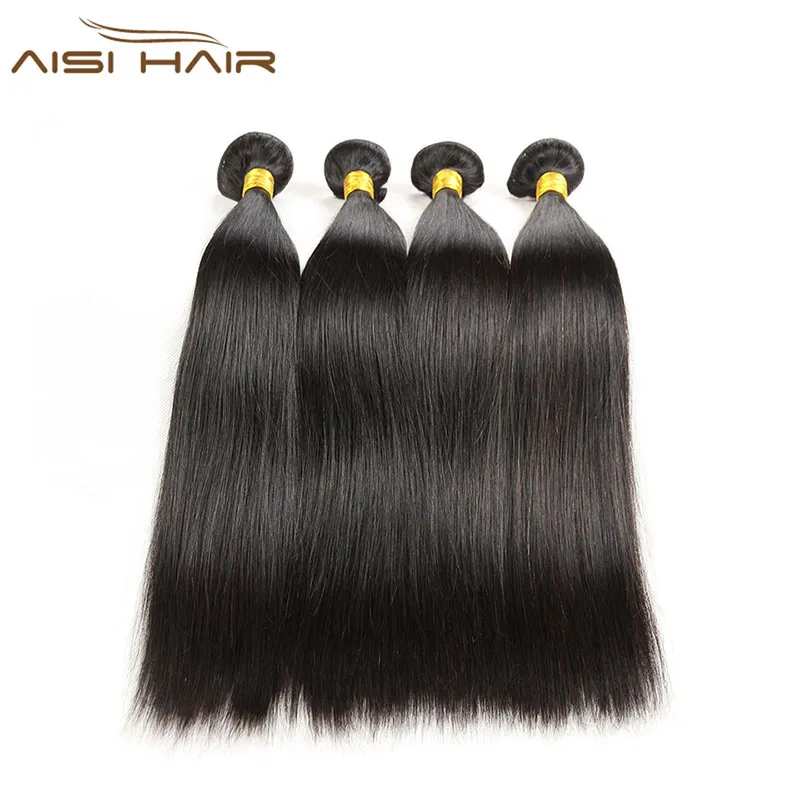 Aisi Hair Brazilian Human Hair Bundle Weave Natural Color 100%  Straight Human Hair Extension Weave Double Drawn Double Weft