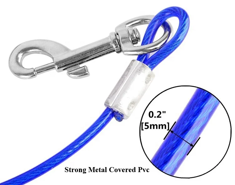 PVC Plastic Coated Steel Wire Rope Dog Tie Out Cable Leash Stainless steel wire dog leash PVC coated steel wire rope