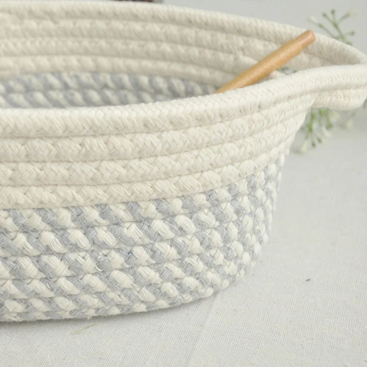 
Wholesale popular round grey cotton woven rope storage basket with reim 