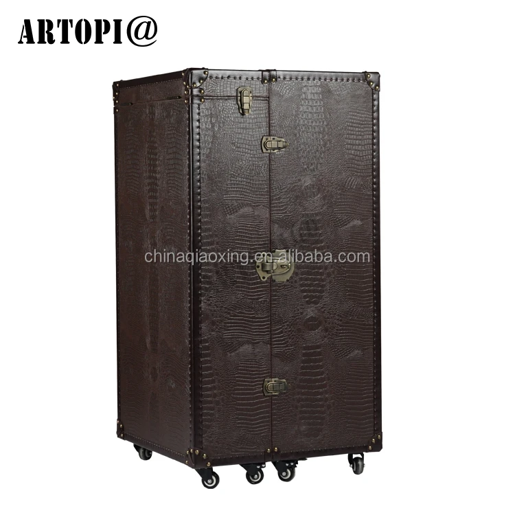 Vintage Luxury Decorative PU Furniture Bar Whisky Wine Drinks Shelf Display Cabinets With Casters