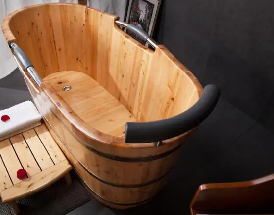 Bath tub to door home spa massage wooden bath shower bucket