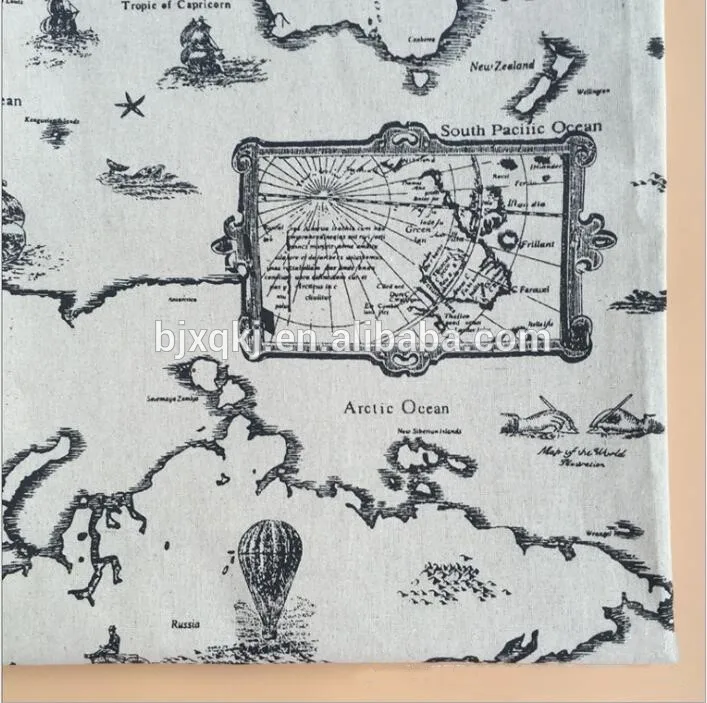 China supply bulk quantity cotton linen world map fabric with low price