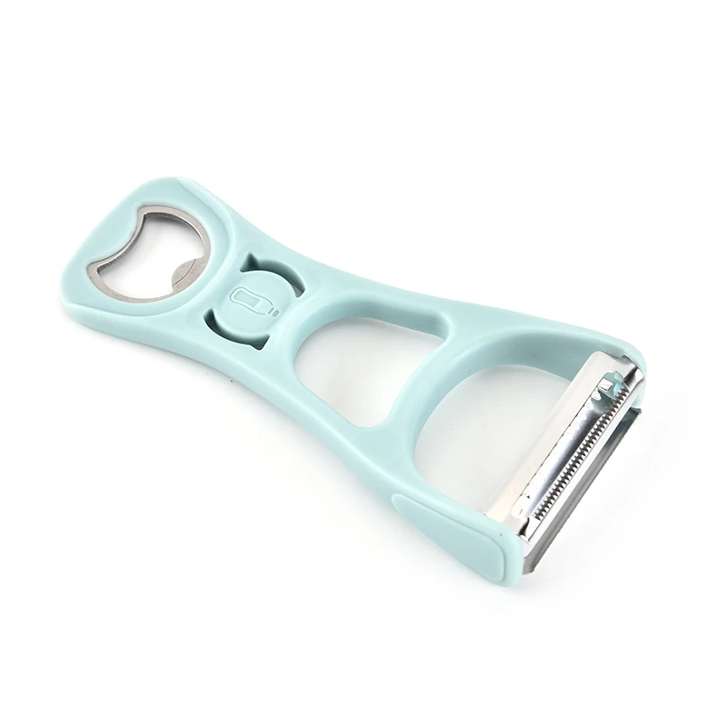 Portable custom manual blue multifunctional 4 in 1 vegetable fruit peeling opener stainless steel kitchen gadgets