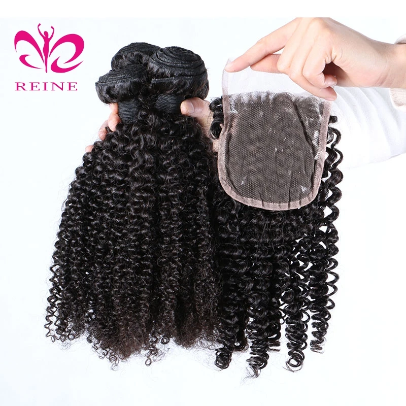 REINE Grade 9a peruvian virgin hair with closure , wholesale virgin peruvian kinky curl , high grade natural hair extensions