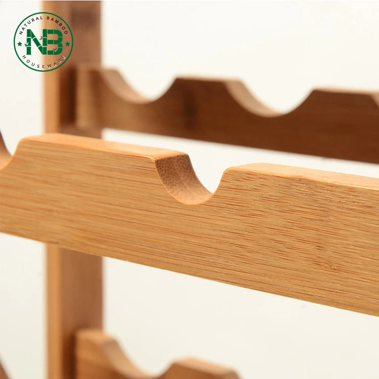 Free Standing 25 Bottles 5-Tier Shelf Wobble Free Standing Wine Display Bottles Rack Bamboo Storage Wine Hold