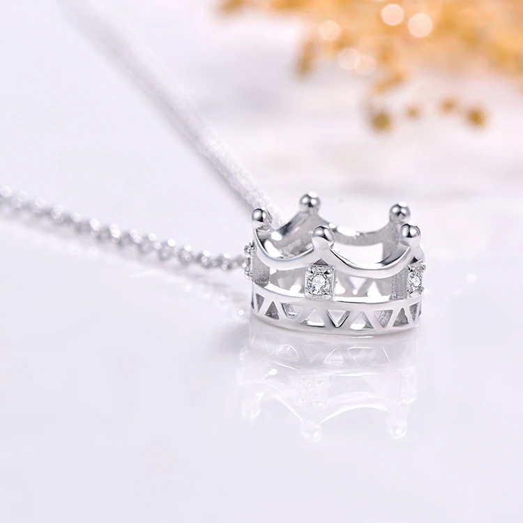 ZHILIAN Women Jewelry  925 Sterling Silver Clavicle Chain Necklace  Diamond Cz Crown Necklace