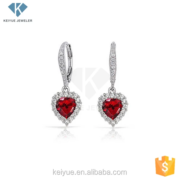 Keiyue 2024 Latest Pure and transparent Ruby Heart Forever Love red stone earring wholesale earrings