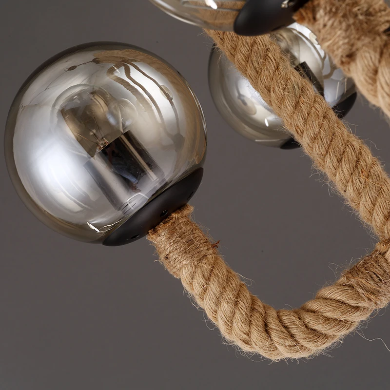 Contemporary 6 magic bean glass ball hand knitted E27 indoor decorative hemp rope chandelier
