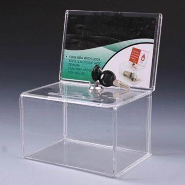Cheap clear acrylic donation boxes with strong color for decorative money