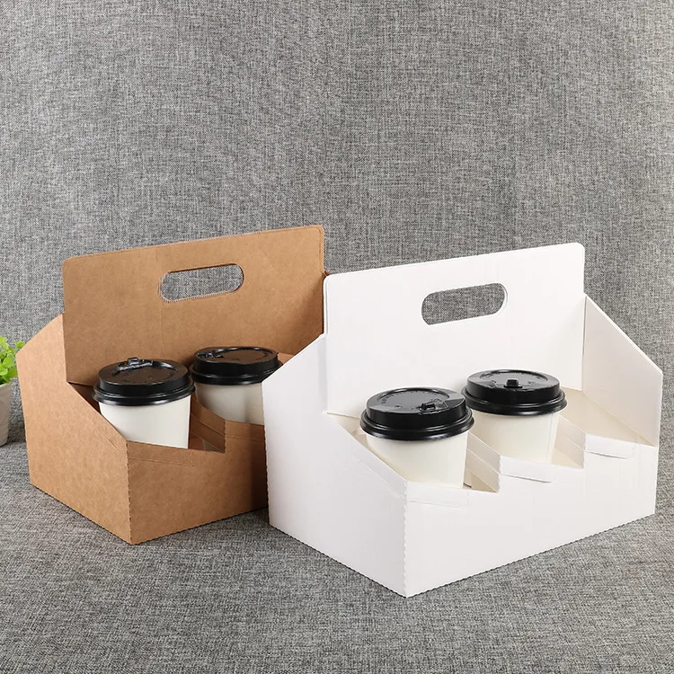 
Eco Friendly Disposable Kraft Paper Take Out Pack Coffee Cup Drink Carriers Paper Cup Holders 