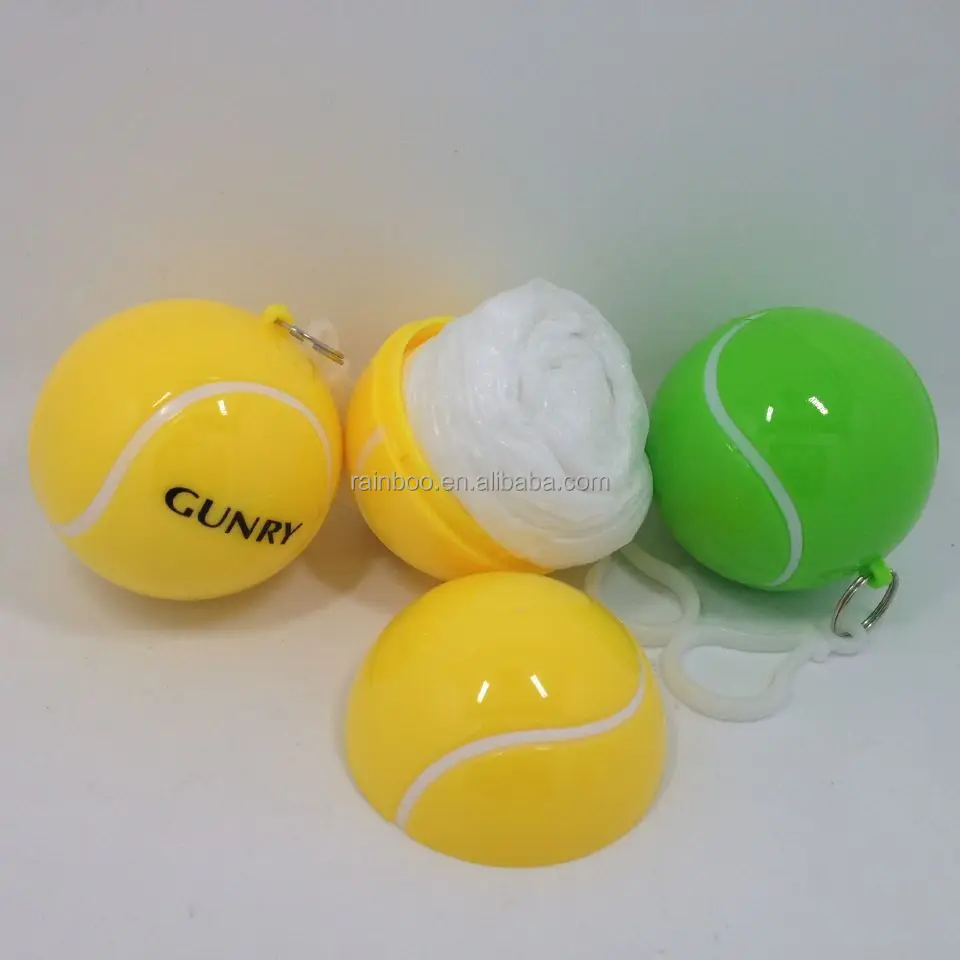 Plastic tennis ball shape disposable rain poncho with logo printing for promotional gift