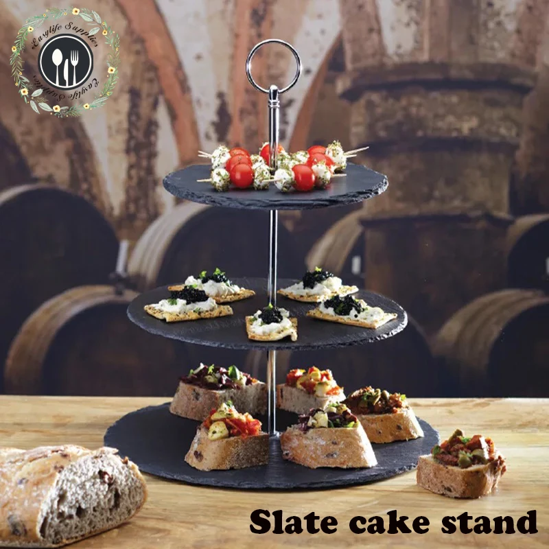 high quality 20*25*30cm black color 3 tier porcelain cake stand for wedding