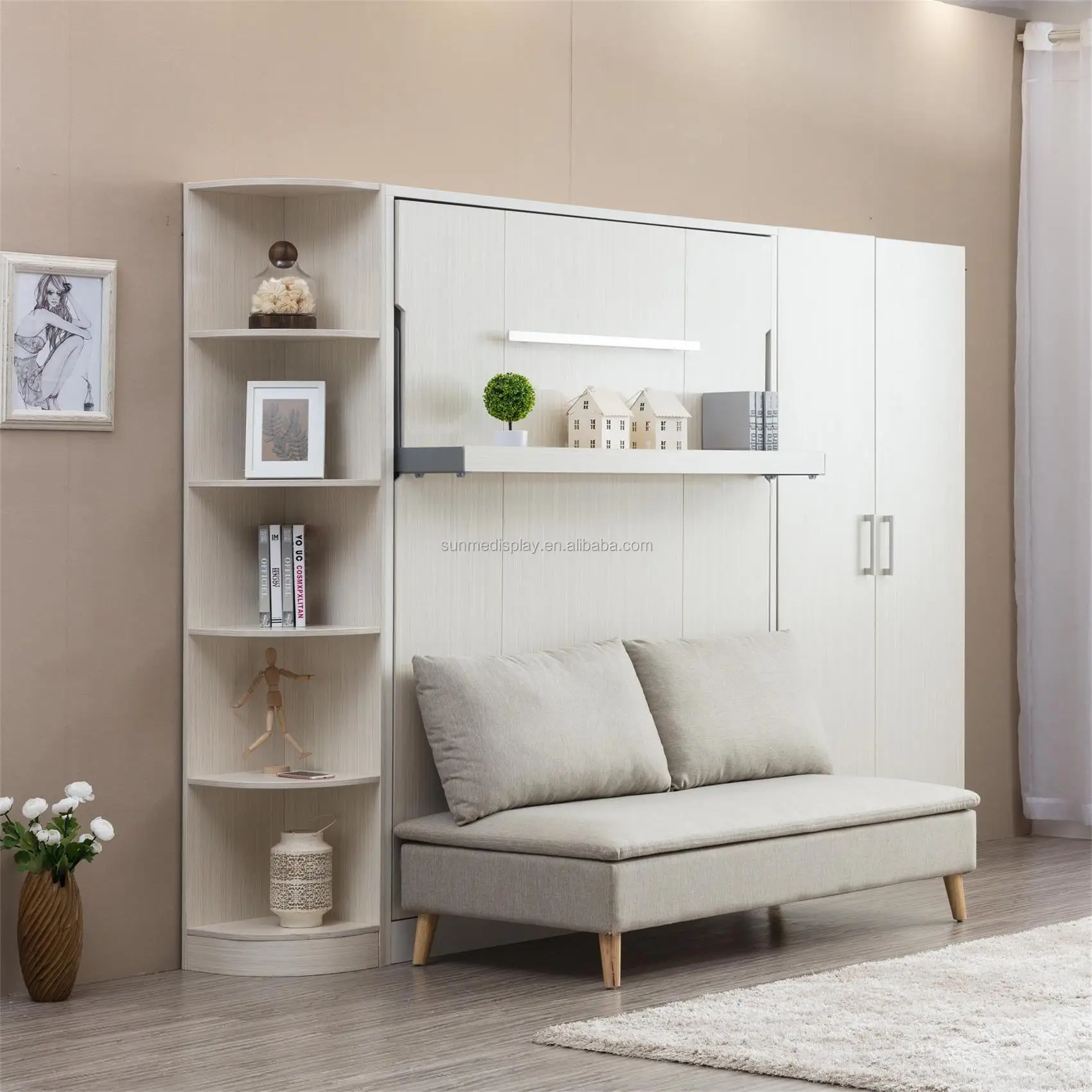 Multifunction foldable wooden saving space  spring mechanism smart bedroom furniture wall bed murphy beds