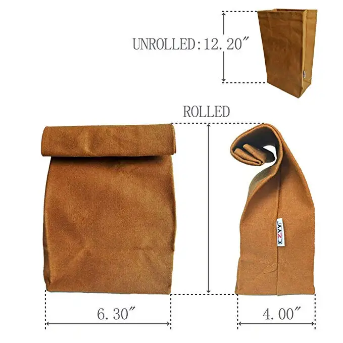 
Waxed Canvas Cotton Lunch Bags Brown Paper Bag Styled Classic Updated Reusable and Washable, Worthbuy Lunch Box for Men & Women 