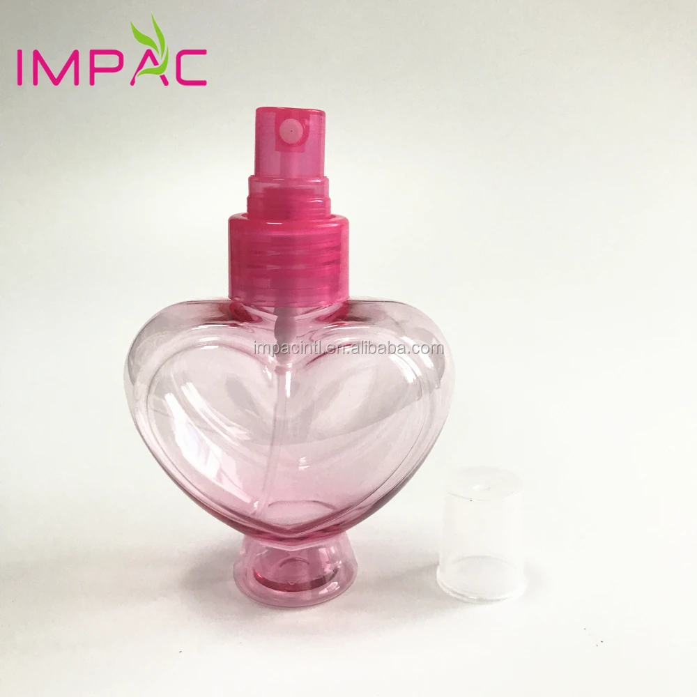 Unique hot pink heart shape PET plastic 120ml spray bottle for perfume