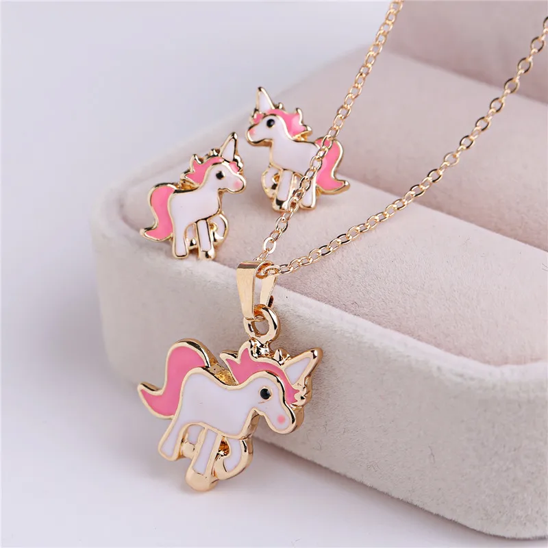 Cute design animal jewelry zinc alloy metal unicorn bee necklace kids
