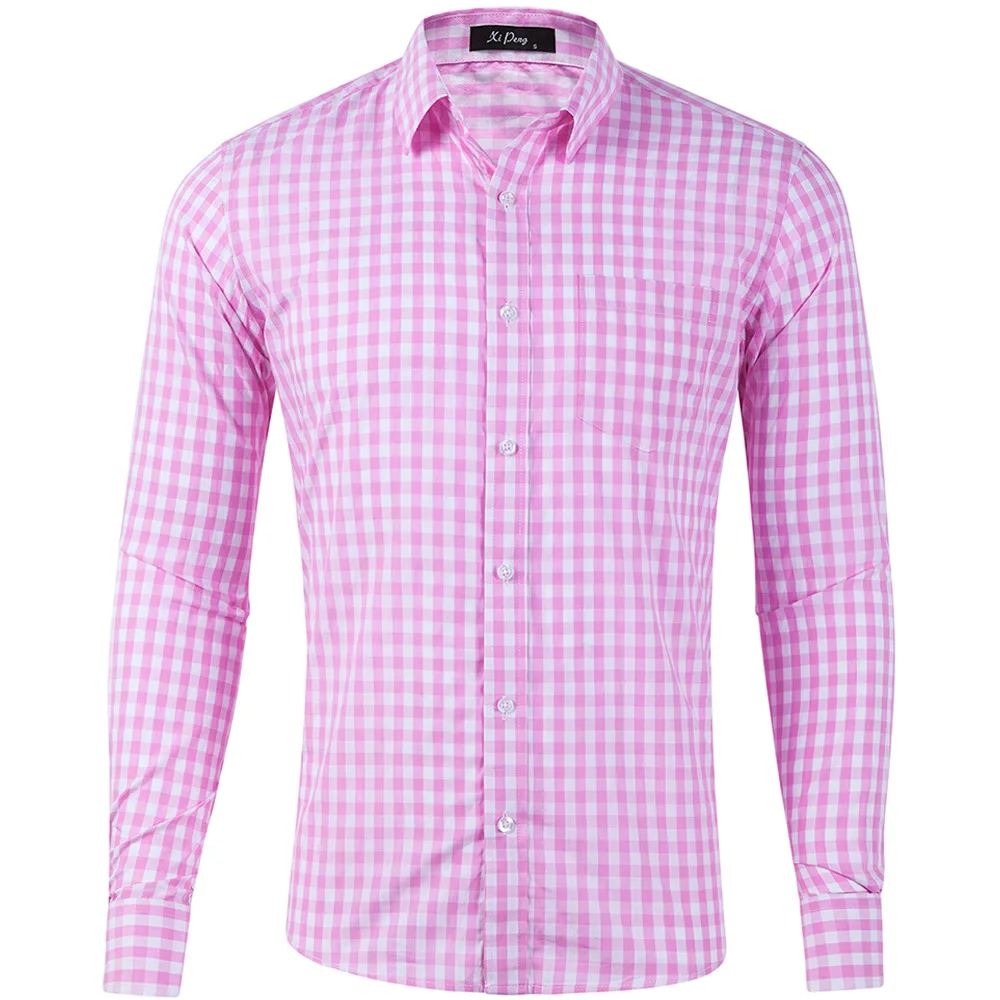 Hot selling men small plaid cotton dress shirt with wholesale price