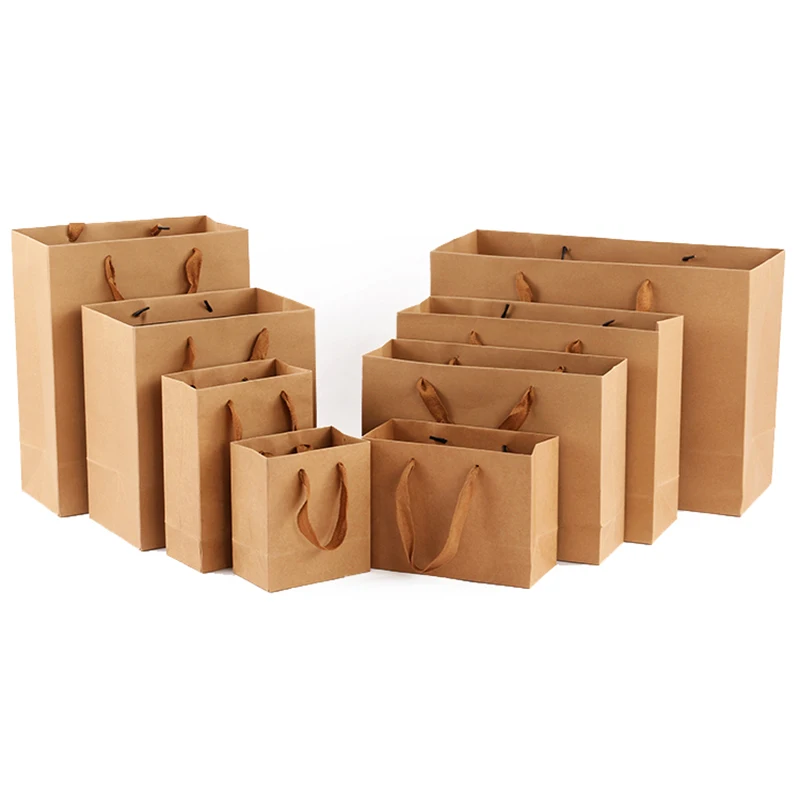 
stock Food Grade Brown Paper Bag Shopping Bag With Own Logo, Kraft Paper Bag With Handle 