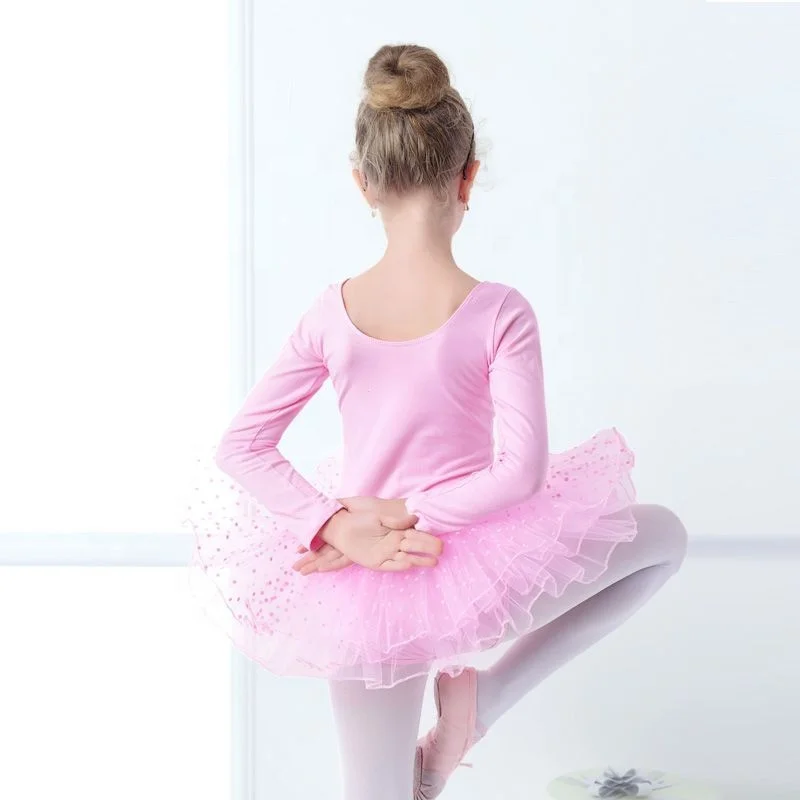 Kids Long Sleeve Ballet Tutu Dress Girls Pink Birthday Princess Dress