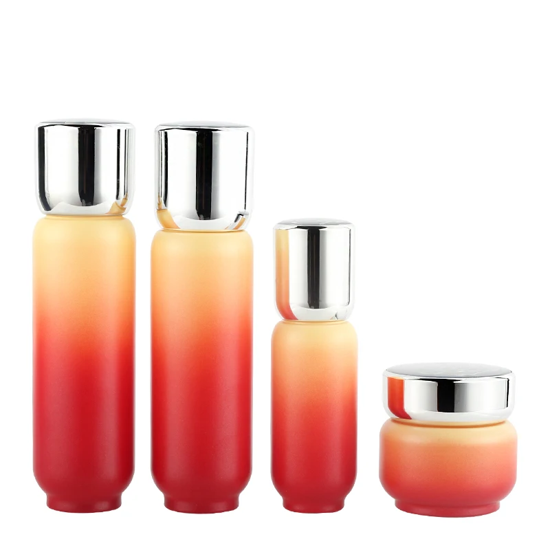 Skin Care Products Cream Lotion Perfume Luxury Cosmetics Vacuum Glass Bottle Glass Jar Set With Pump Spray Bottle