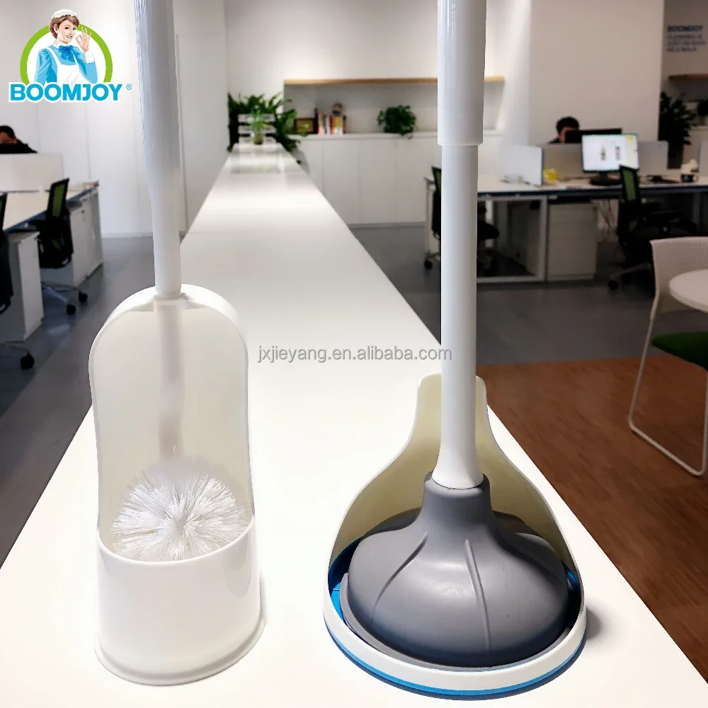 Jesun New Double Sides Double Material Curved Toilet Brush and Toilet Plunger with Holder