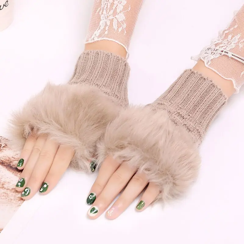 Winter Warm Faux Rabbit Fur Mittens Fashion Fingerless Glove Soft Winter Gloves Women Hand Gloves