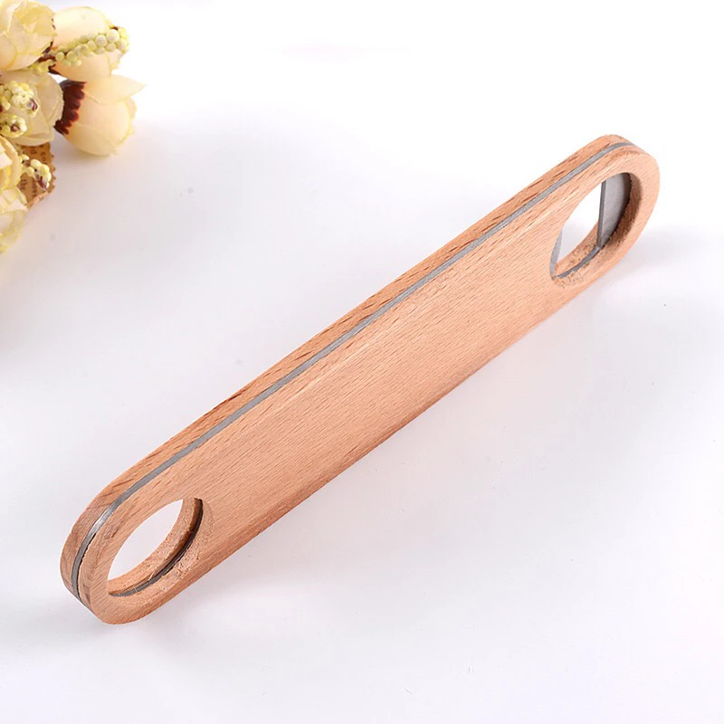 Kitchen Tools Wall Mounted Blank Wood Handle Key Chain Beer Bar Runner Bottle Opener Keychain