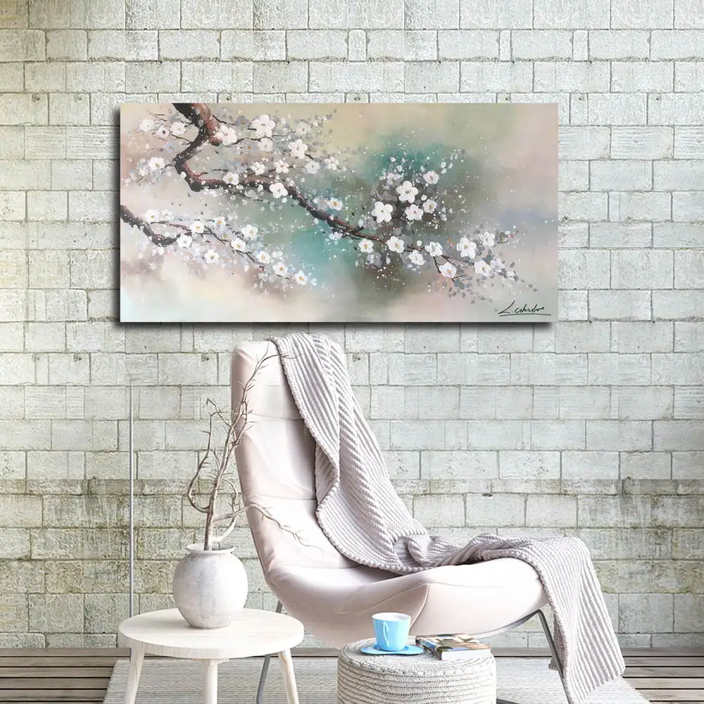 Bestselling handmade  white flower plum blossom decorative painting wall art  framed canvas