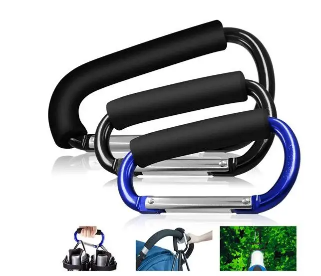 Stroller Hook /New Design D shape with Soft Form Grip for Mommy hook &Baby Hook /Aluminum Carabiner