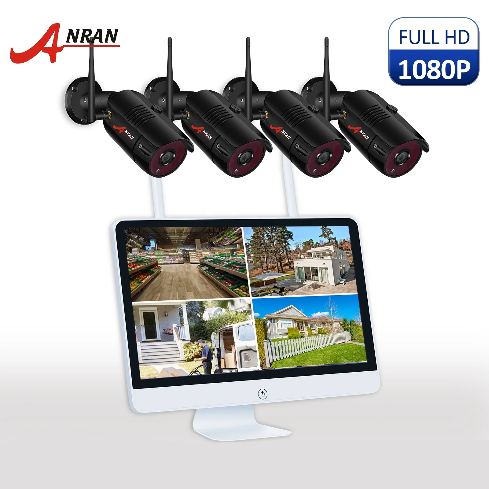 Anran 4ch 2MP 1080 p экран nvr комплект домашней безопасности беспроводной камера системы с 4X1080 P Пуля IP cctv беспроводной s