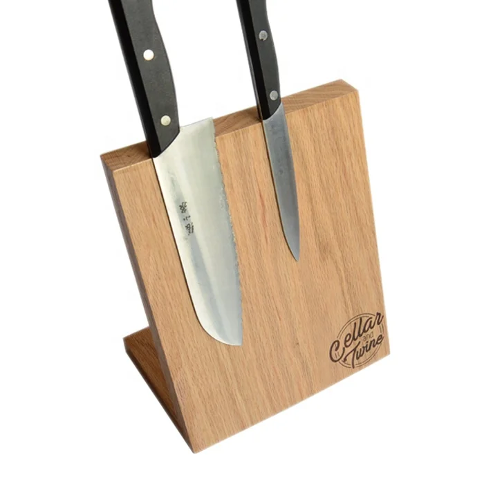 Custom logo hot sales solid oak magnetic knife holder Eco-friendly wood knife block for 4 knives